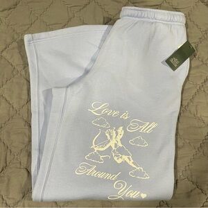Light Blue Sweatpants with Graphic Print women’s large L NEW